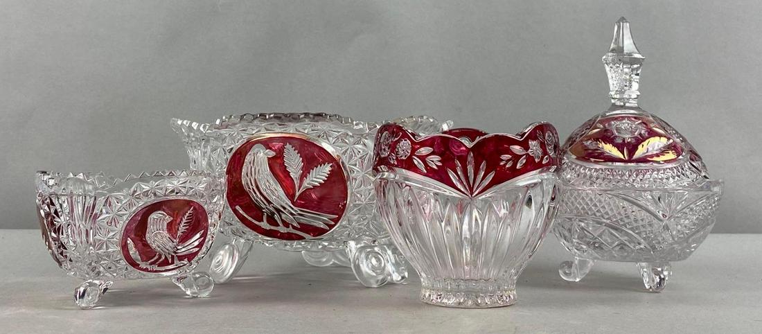 Group of 4 Ruby Flash Pressed Glass Bowls and More (1 of 3)