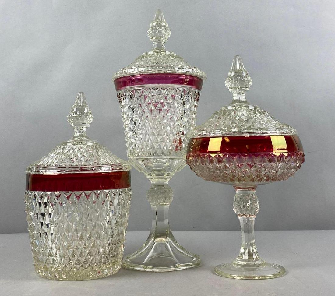 Group of 3 Ruby Flash Pressed Glass Candy Containers (1 of 4)