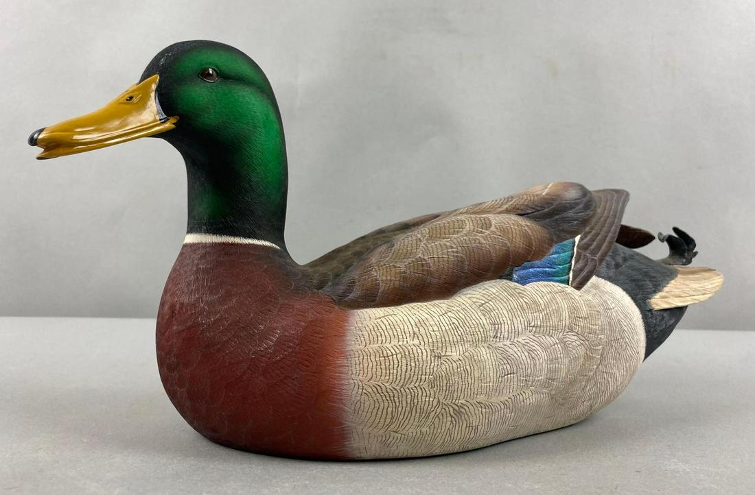 Danbury Mint George Kruth Mallard Duck Decoy: Danbury Ming, MBI. 7X 14 X 5 1/2 inches. Small wing feather chip.