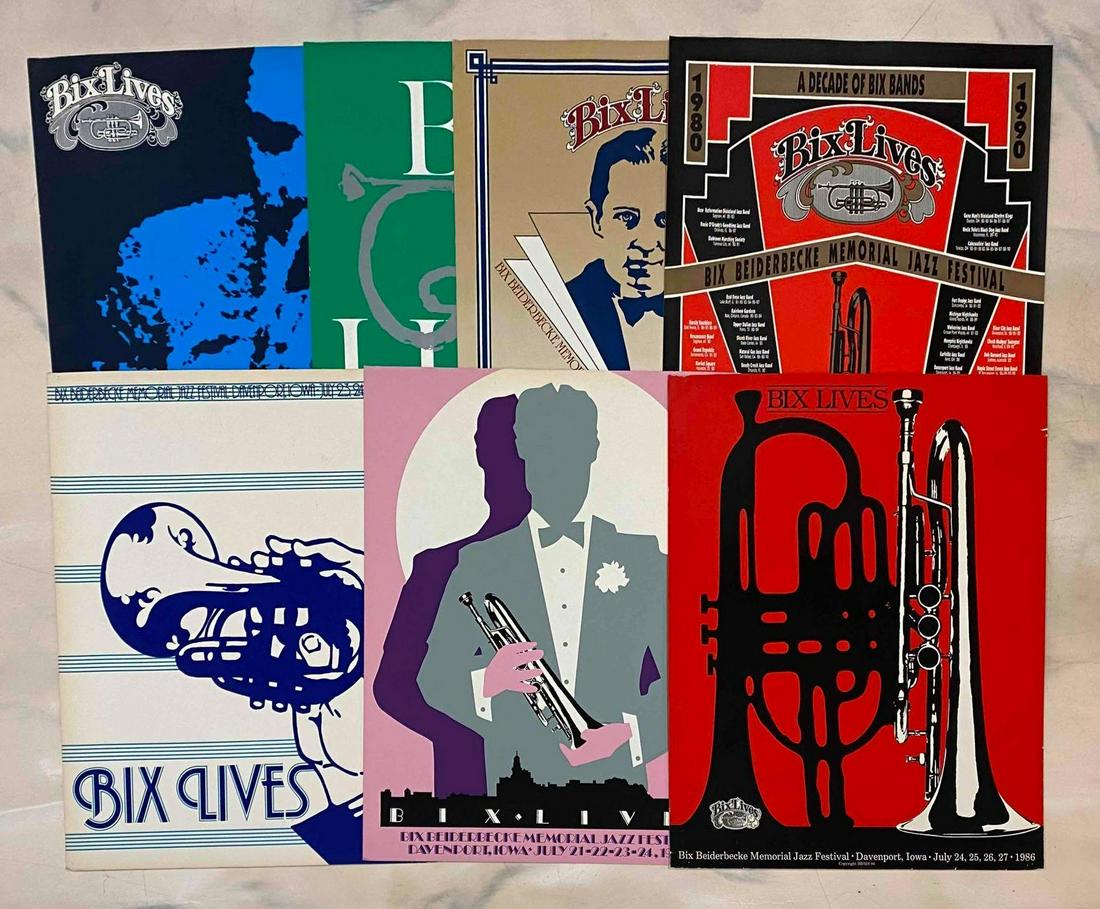 Group of 7 Bix Beiderbecke Davenport Iowa Posters: 28 x 22 inches. 1980s, Davenport Iowa