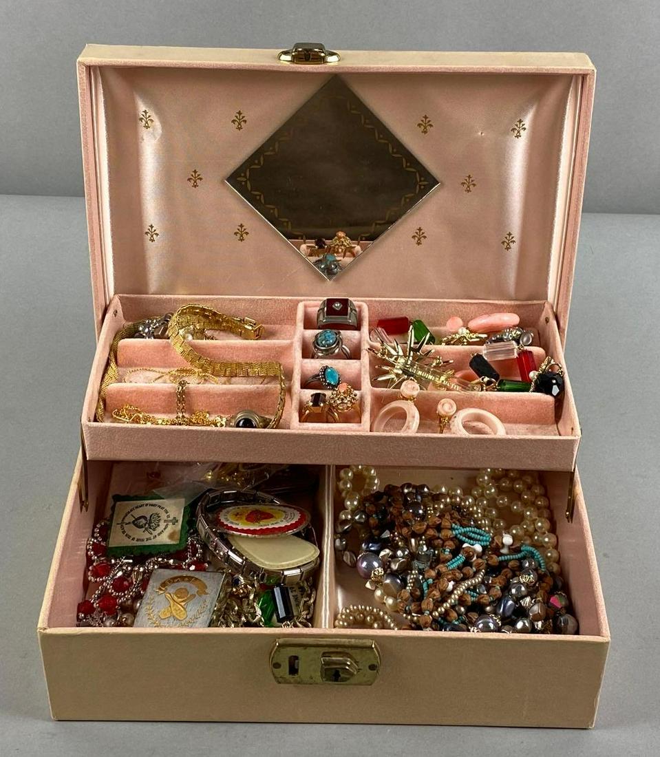 Pink Jewelry Box with Costume Jewelry (1 of 4)