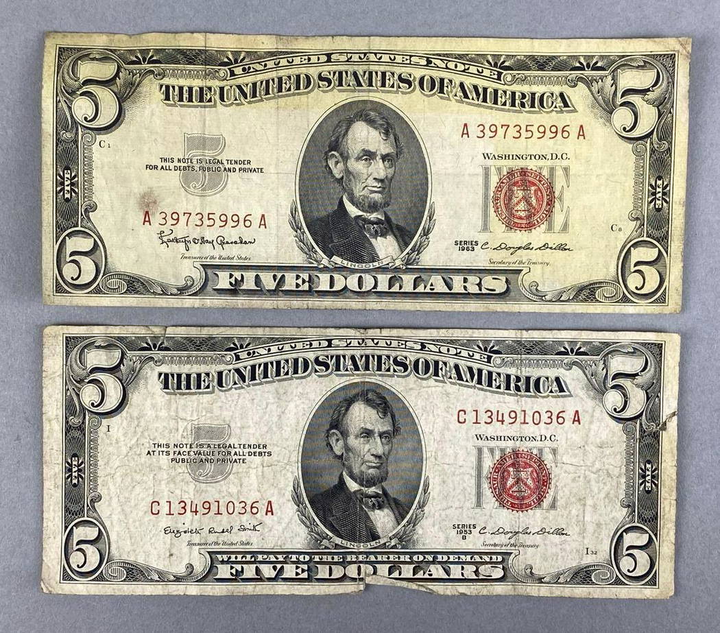 Group Of 2 Abraham Lincoln Red Seal $5 Bills