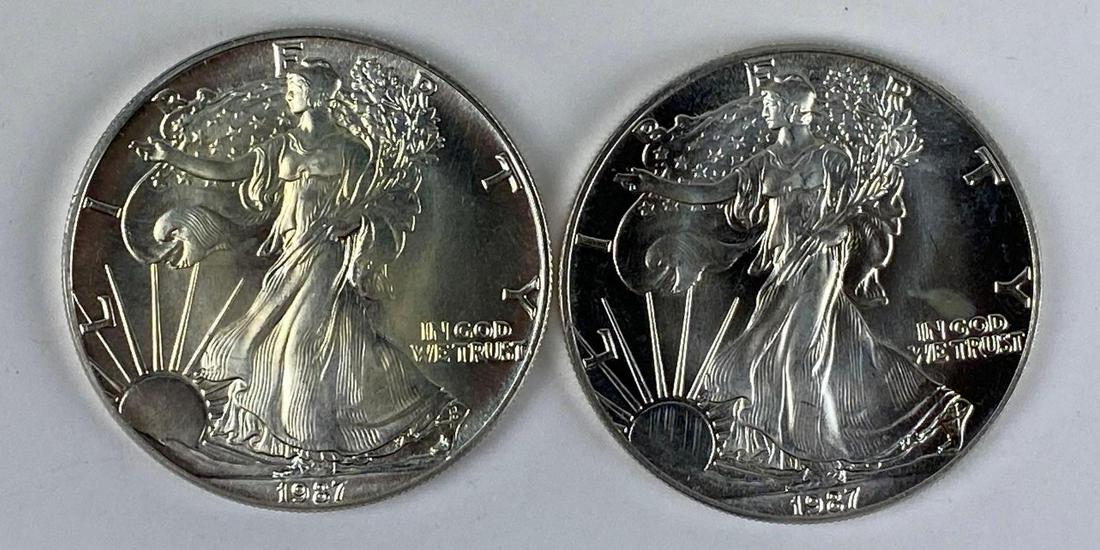 Group of 2 1987 American Silver Eagle Dollars (1 of 2)