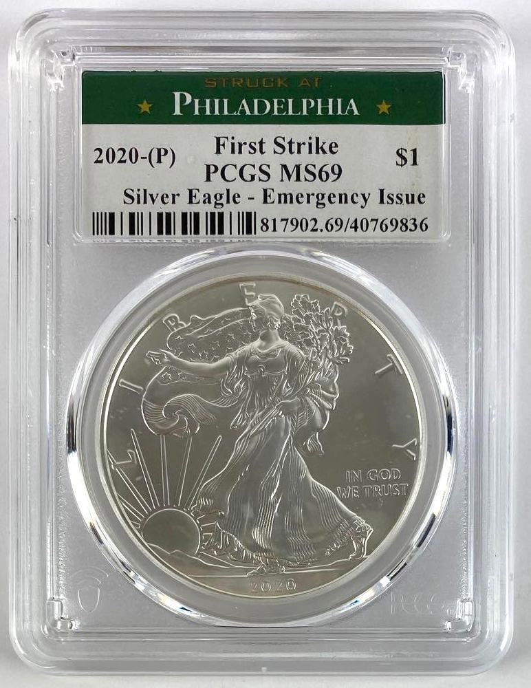 Stuck at Philadelphia 2020 P First Strike American Silver Eagle Emergency Issue (PCGS) MS69 (1 of 2)