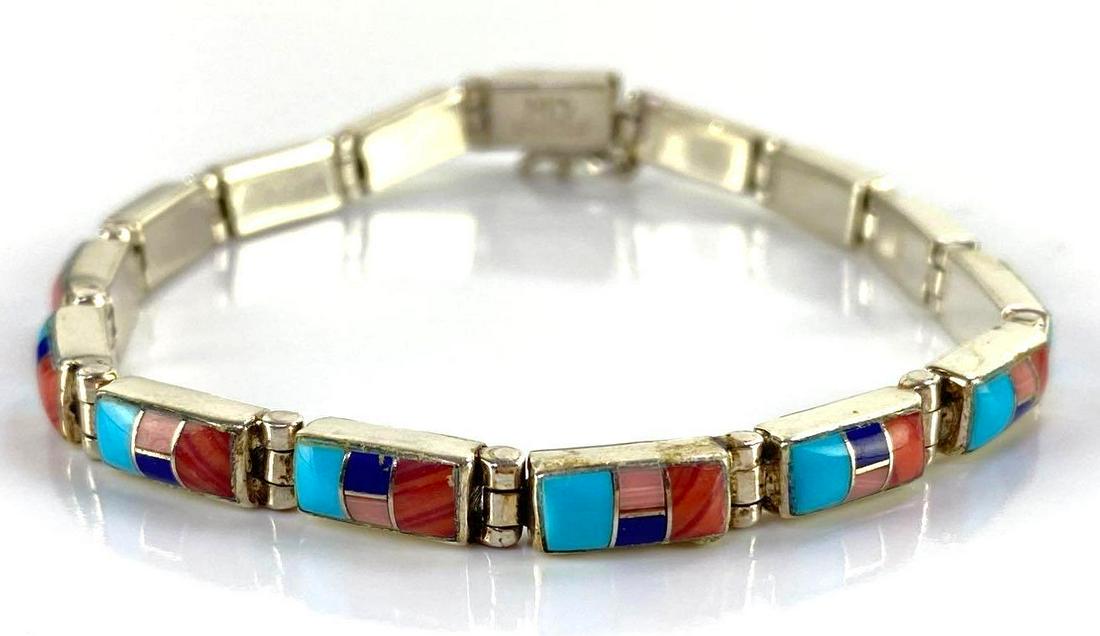 Sterling Silver Native American Turquoise and Coral Bracelet (1 of 5)