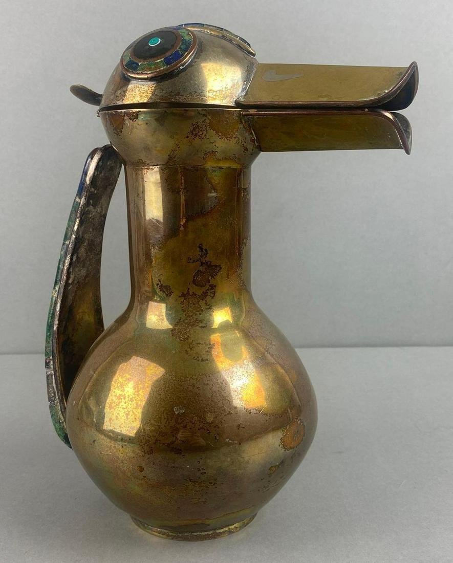Los Castillo Hand Wrought Brass Inlaid Stone Duck Pitcher (1 of 8)