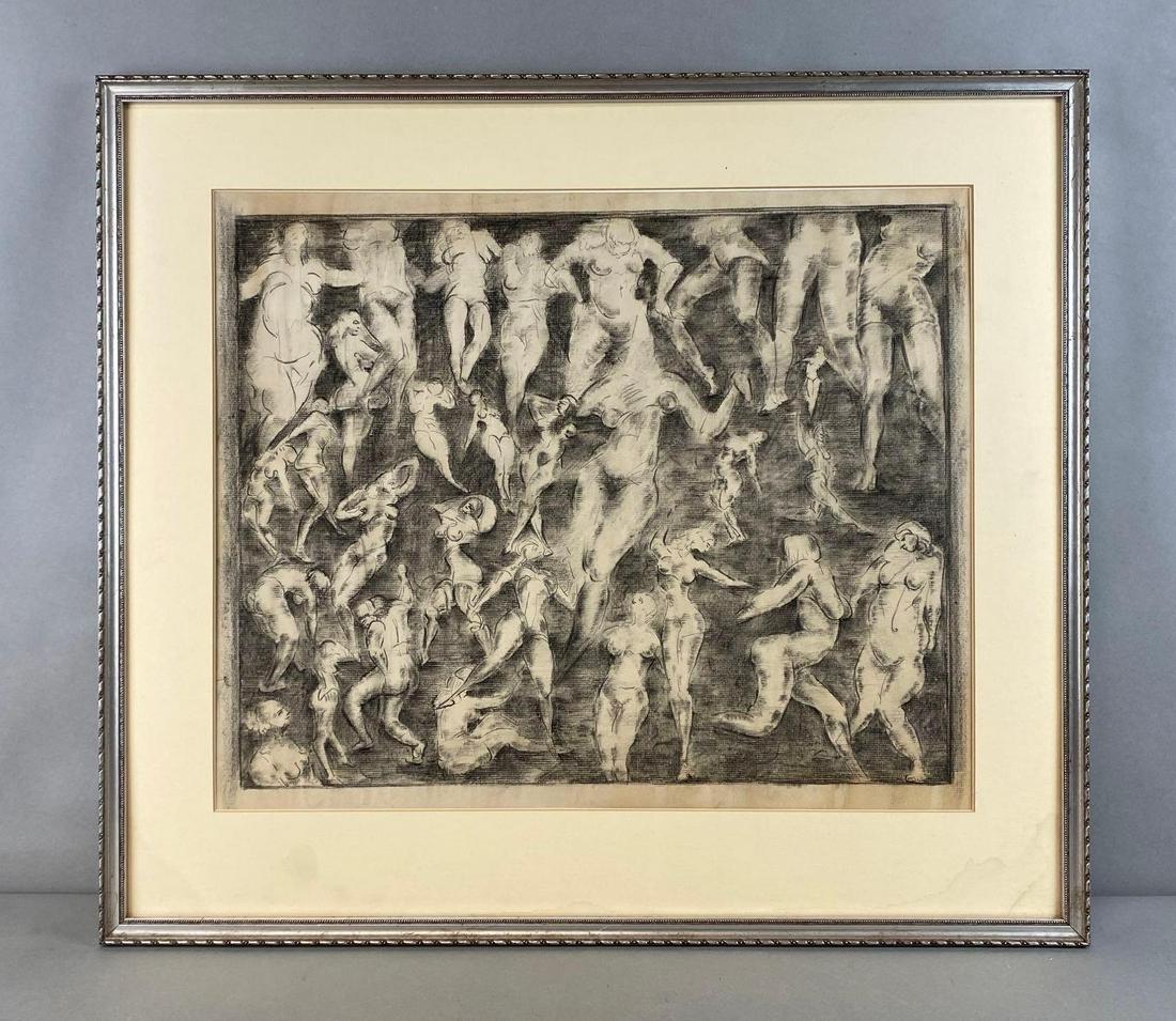 Womens Figural Charcoal Drawing on Paper (1 of 2)