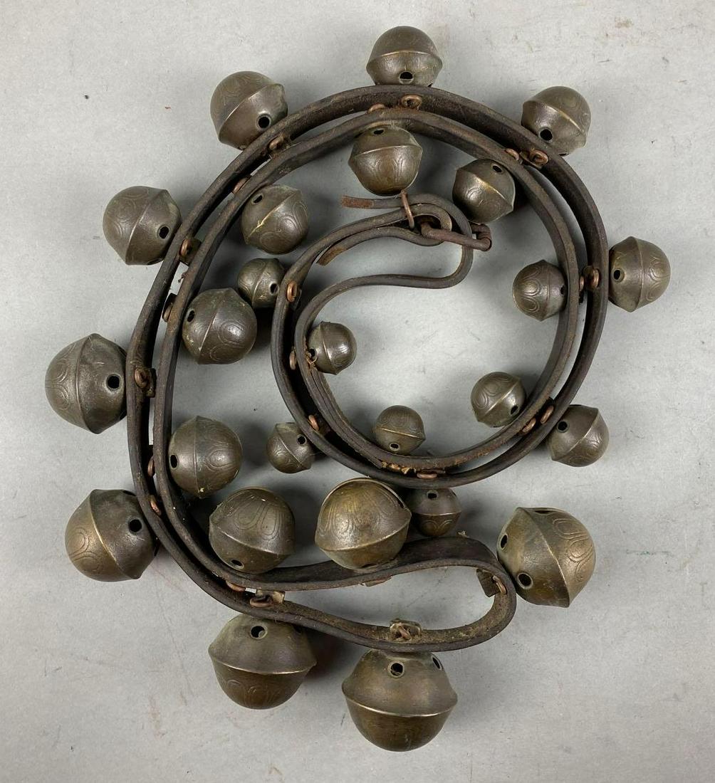 Antique Brass Horse Bells on Original Leather Strap (1 of 4)