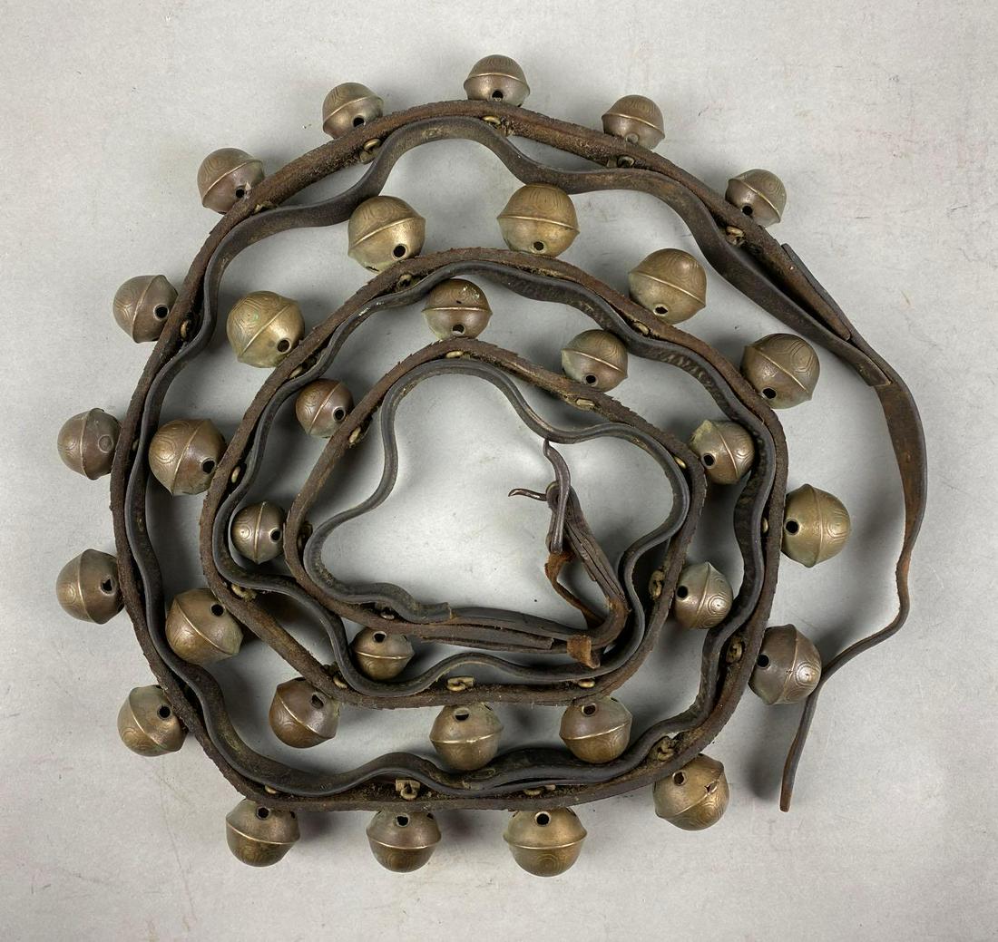 Antique Brass Horse Bells on Original Leather Strap (1 of 4)