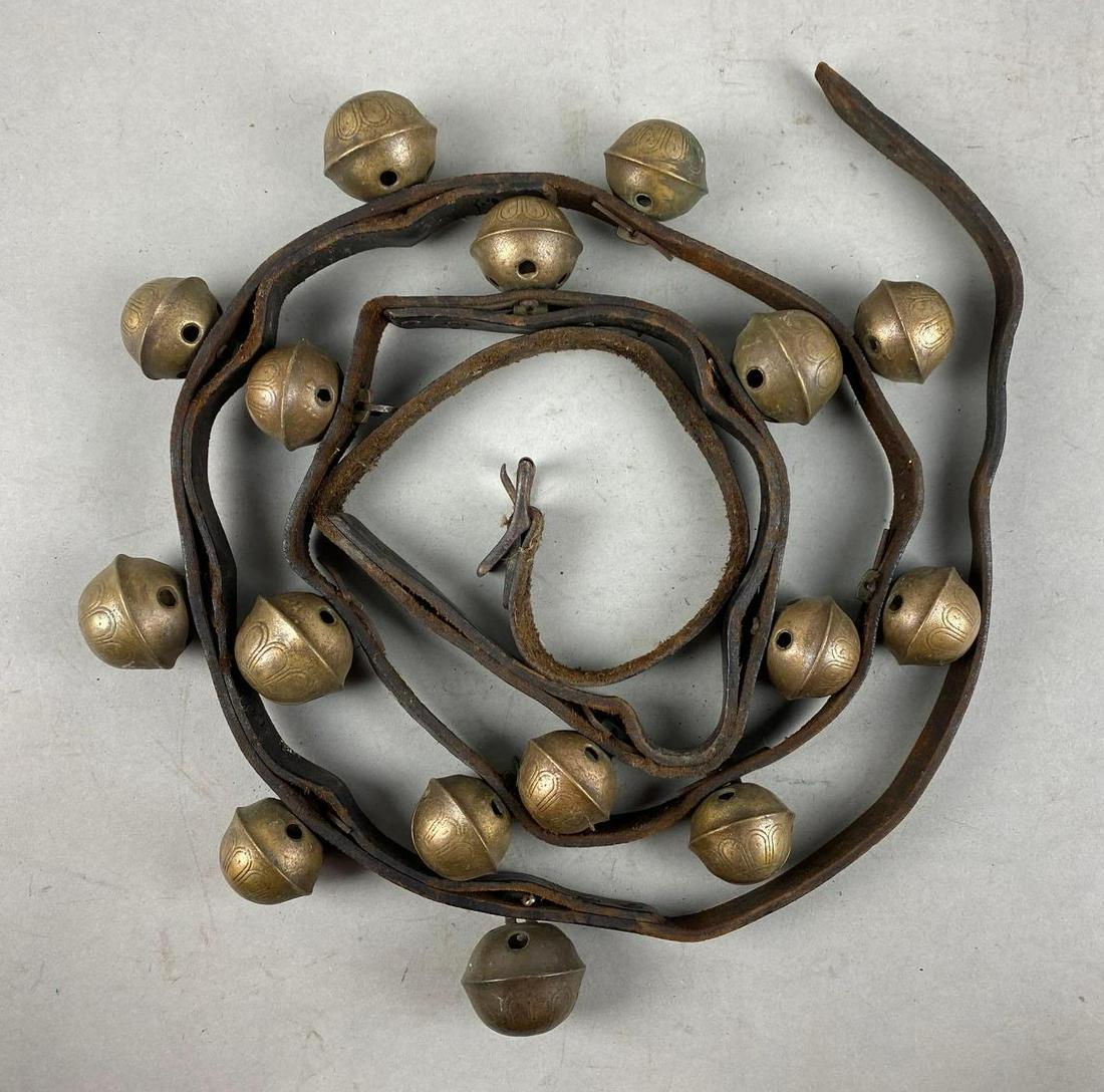 Antique Brass Horse Bells on Original Leather Strap (1 of 4)