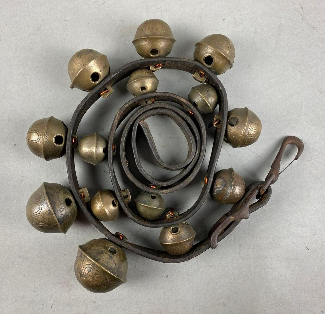 Antique Brass Horse Bells on Original Leather Strap (1 of 4)