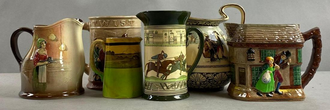 Group of 6 Royal Doulton Pitchers and Mug: Largest measures 6 1/4 x 6 1/2 x 5 inches