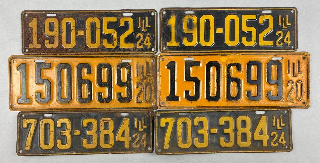 Group of 3 Pairs of Illinois License Plates (1 of 3)