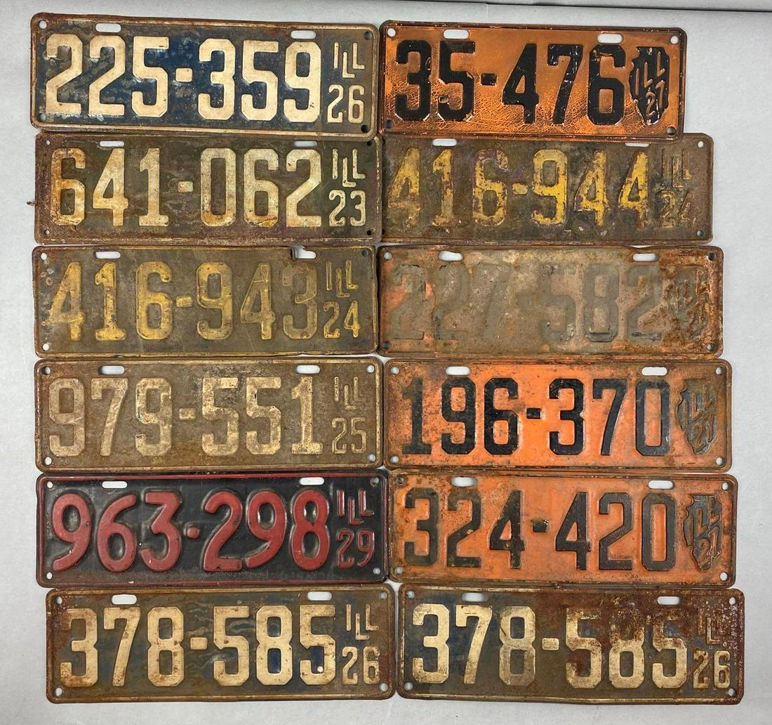 Group of 12 Illinois License Plates (1 of 3)