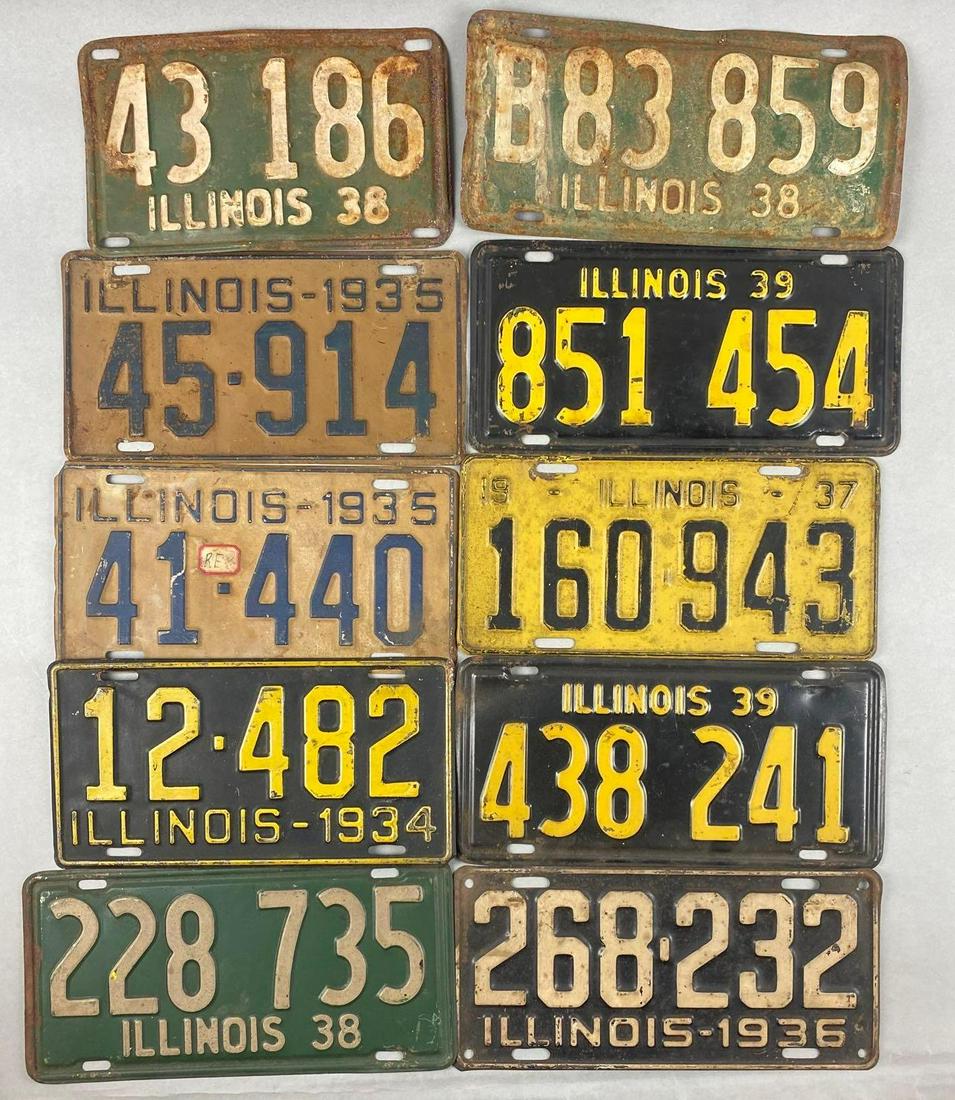Group of 10 Illinois License Plates (1 of 3)