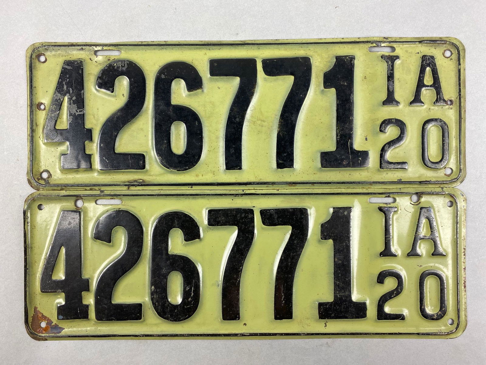 Pair of 1920 Iowa License Plates (1 of 2)