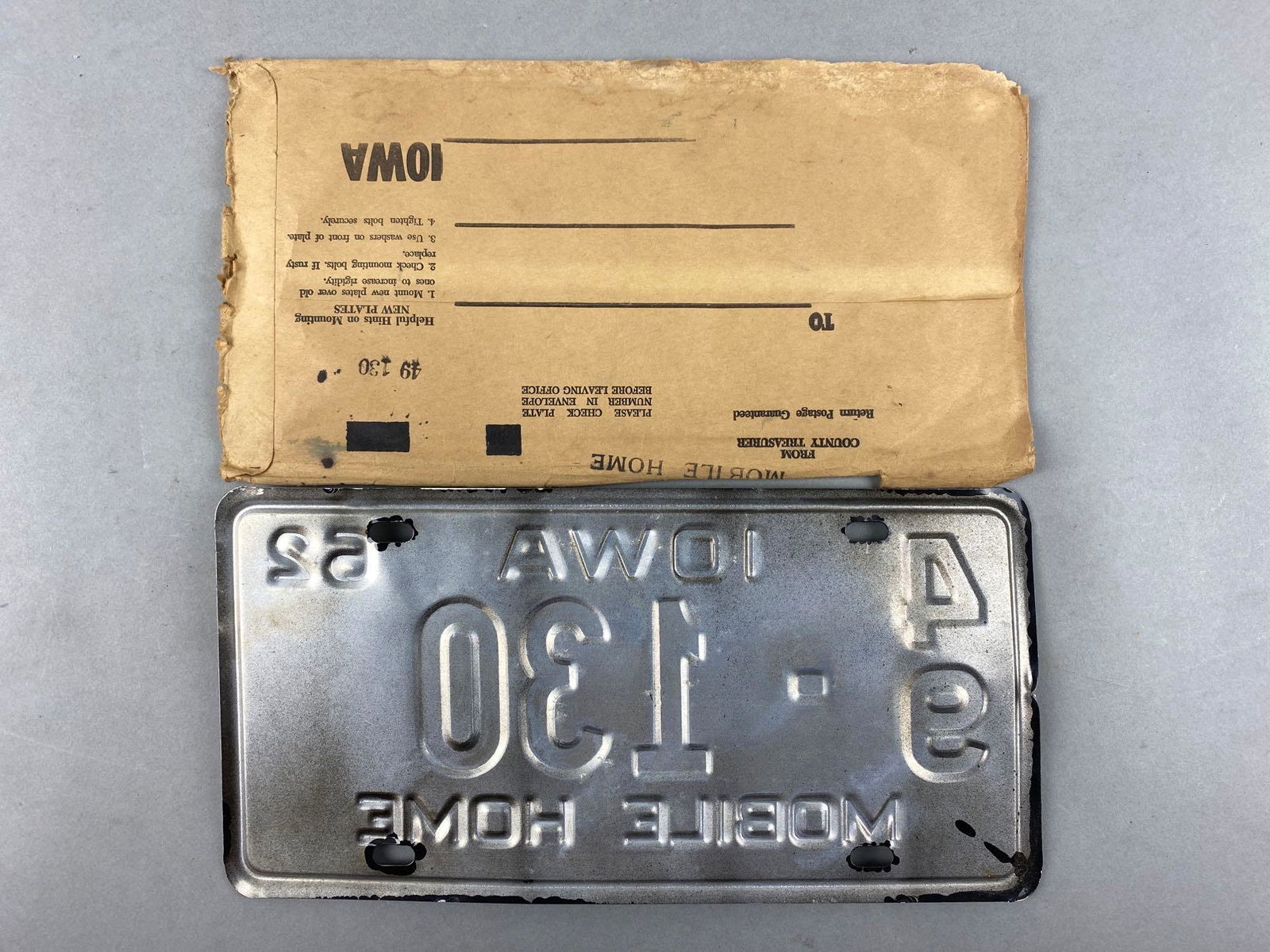 1962 Iowa Mobile Home License Plate (1 of 2)