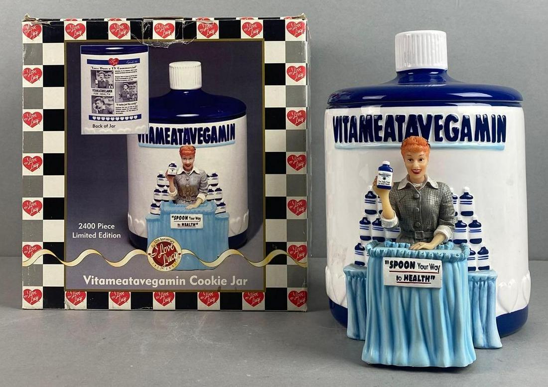 I Love Lucy Vitameatavegamin Limited Edition Porcelain Cookie Jar: With original box. 1/2400. Cookie jar measures 10 1/2 x 8 x 6 inches