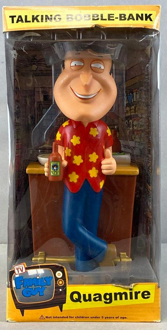 Funko Family Guy Quagmire Talking Bobble Bank: 2006, Untested, In original packaging, Some tears in box, Box measures 13 x 6 1/2 x 6 1/2in.