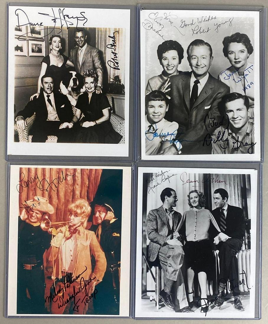 Group of 4 Celebrity Signed Photographs No COA: 12 total signatures. Includes James Stewart/Frank Capra/Jean Anthem, Larry Storch/Melody Patterson, Robert Sterling/Anne Jeffreys, and Elinor Donahue/Robert Young/James Wyatt (and more). Measures 8 x