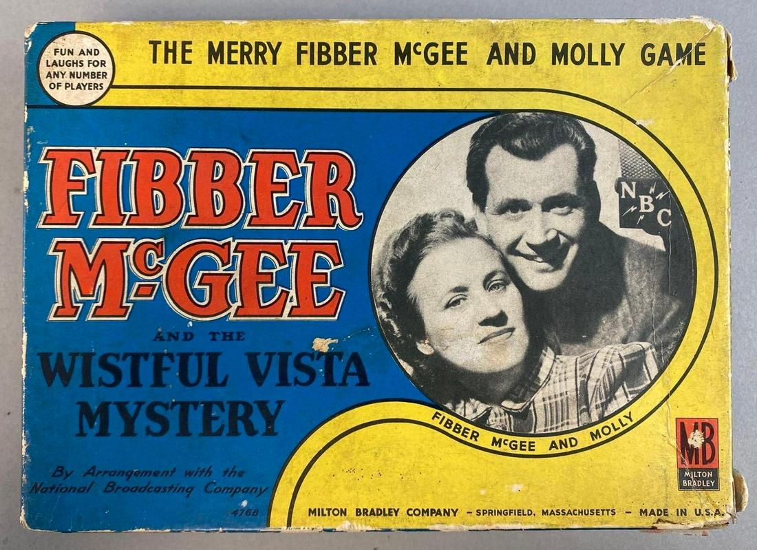 Milton Bradley Fibber McGee and Molly Board Game: 1936, With original box, Unknown set completion, Box measures 5 1/2 x 7 1/2 x 1 1/2in.