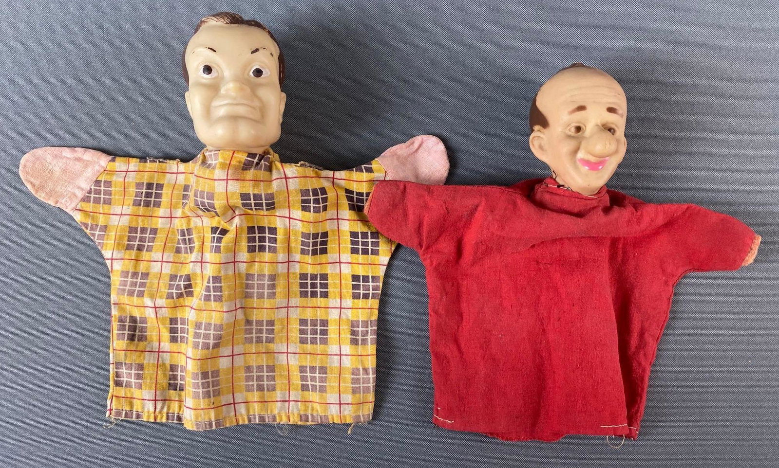 Group of 2 Vintage Hand Puppets: Includes Bob Hope. Vinyl heads, cloth bodies. Largest measures 8 x 9 x 2 1/2in.