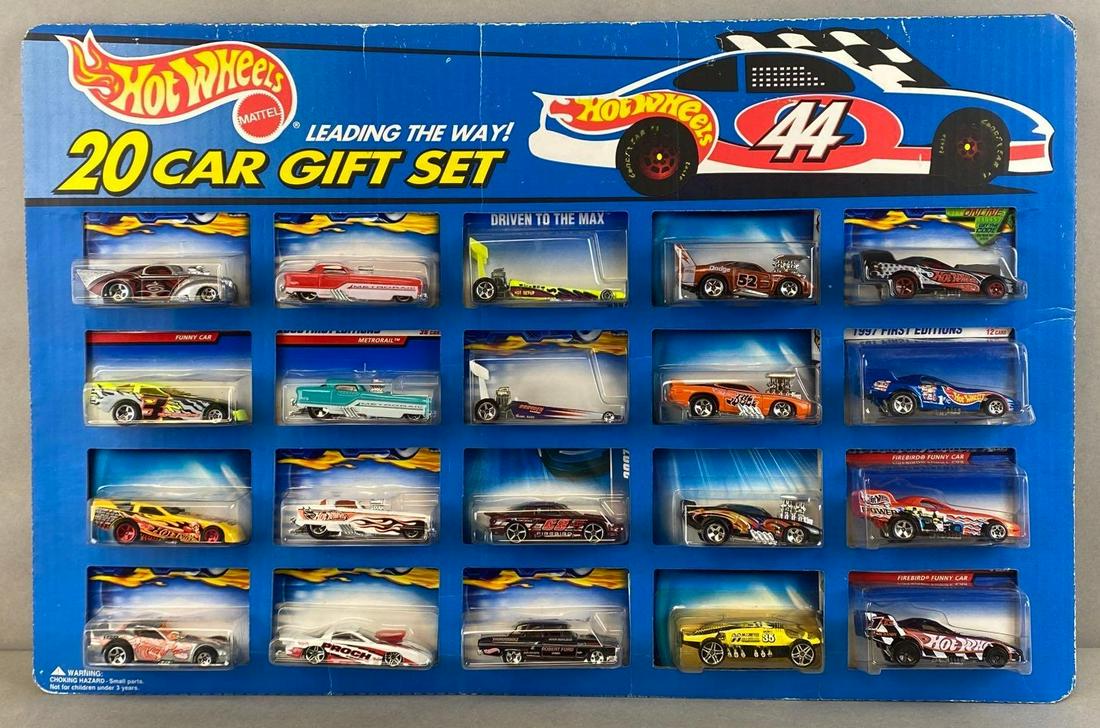 Hot Wheels 20 Car Die-Cast Vehicle Gift Set: 1995, Mattel, In original packaging, Ends taped in place, Measures 15 x 23 x 2 1/2in.