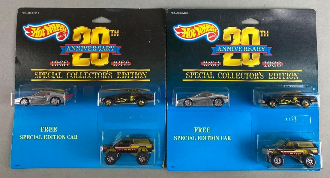 Group of 2 Hot Wheels 20th Anniversary Special Collectors Edition Set: 1968/1988. 1987, die-cast. Original packaging, measures 9 1/2 x 8 1/2 inches