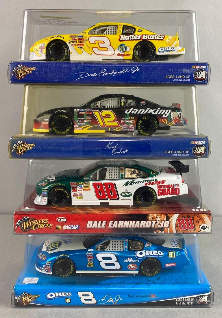 Group of 4 Winners Circle Die-Cast Vehicles: 1:24 scale, with original boxes, includes Kerry Earnhardt #12 and Dale Earnhardt #8, #88 and #3