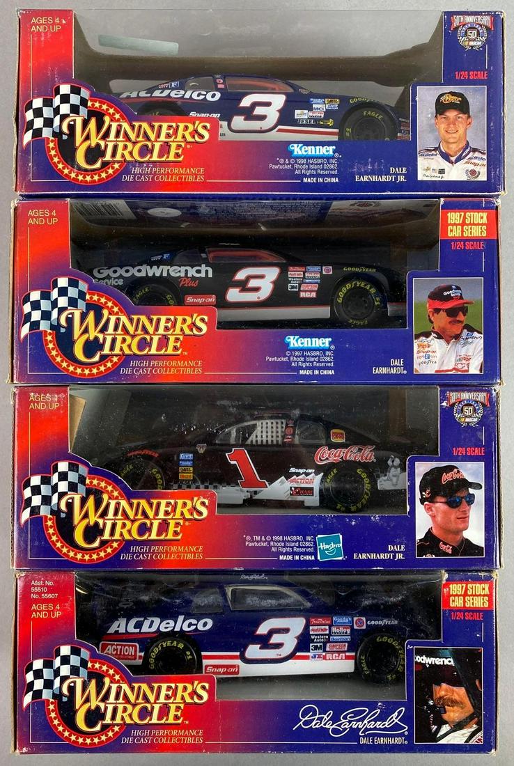 Group of 4 Winners Circle Dale Earnhardt Die-Cast Cars: 1:24 scale, with original boxes, includes Dale Earnhardt #3 AC Delco and Goodwrench and Dale Earnhardt Jr. #1 Coca Cola and #3 AC Delco