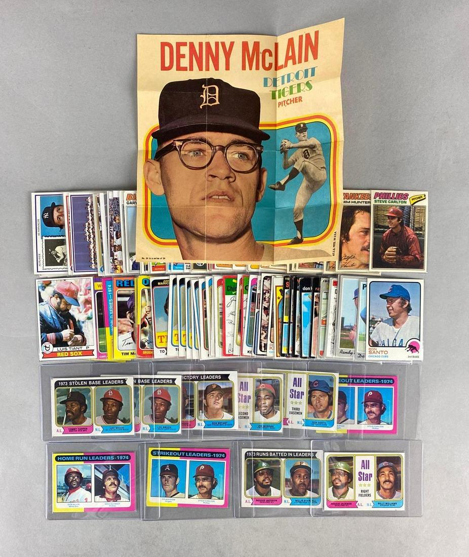 90+ 1970s Topps Baseball Cards with HOFs, Stars and Rookies: 2 - 1975 Strikeout Leaders 1977 Topps Cloth Steve Carlton and Jim Hunter and much more