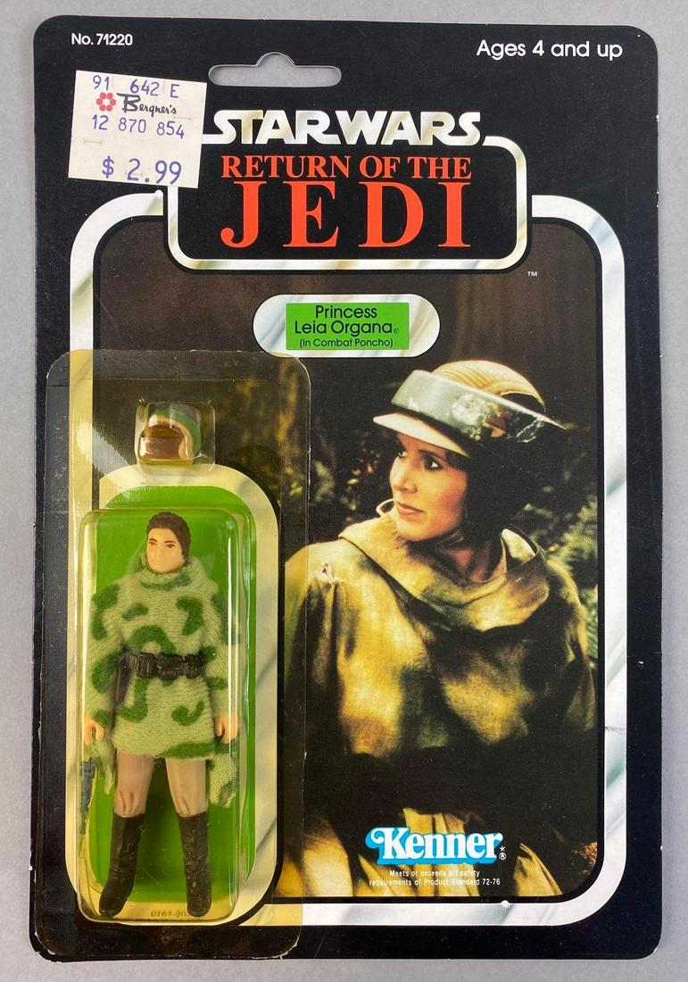 Kenner Star Wars Return of The Jedi Princess Leia Organa Action Figure: 1983, punched. In Combat Poncho. Blister has sun damage. Packaging measures 9 x 6 inches.