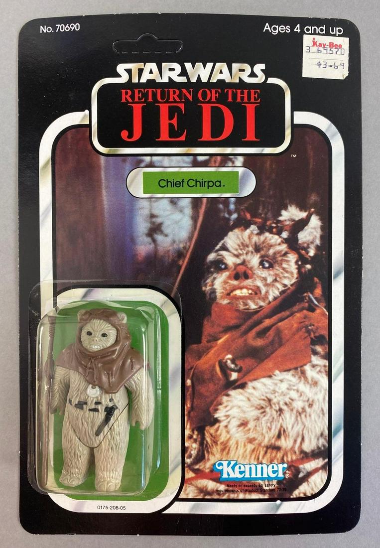 Kenner Star Wars Return of The Jedi Chief Chirpa: 1983, unpunched. Blister is slightly warped, action figure appears too small for packaging. Packaging measures 9 x 6 inches.