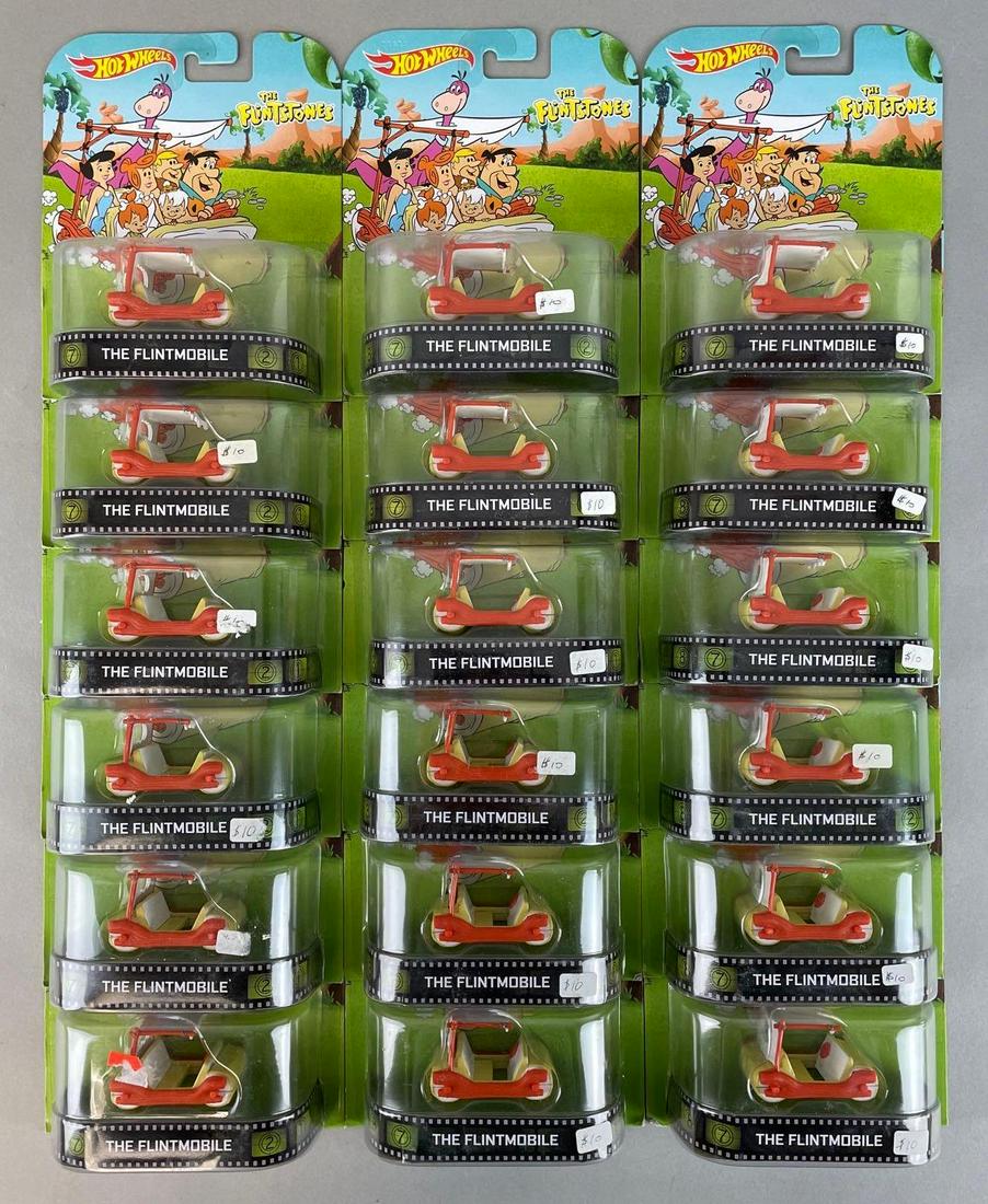 Group of 18 Hot Wheels Flintstones Flintmobiles: 2013 Mattel original packaging, measures 6 1/2 x 5 1/4 inches