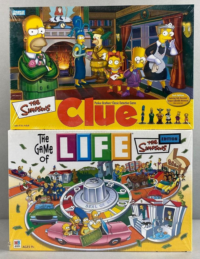 Group of 2 The Simpsons Board Games: Includes Hasbro Clue and Milton Bradley The Game of Life. Both sealed. 16 x 10 1/2 x 2 1/2 inches