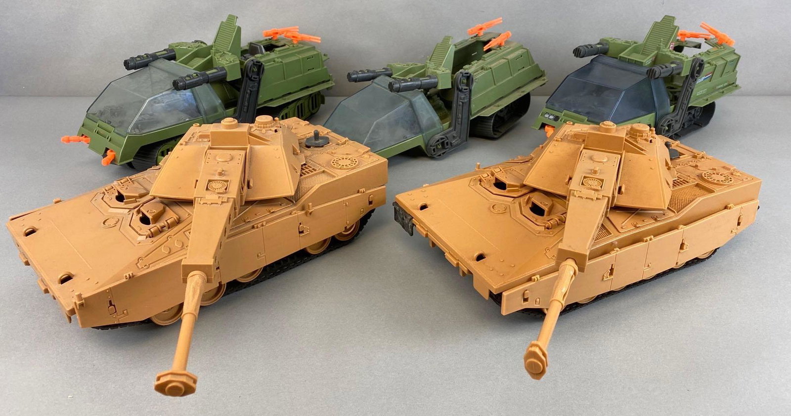 Group of 5 G.I. Joe Vehicles: Circa 1980s, for 3 3/4 inch figures, in used condition - parts cracked off, largest measures 11 3/4 X 6 X 5 inches