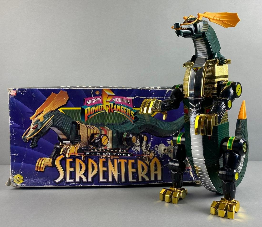 1995 Bandai Mighty Morphin Power Rangers Lord Zedds Power Zord Seppentra: With original box (has hole and multiple creases.) Serpentera 17 x 14 x 7 inches. No. 2494