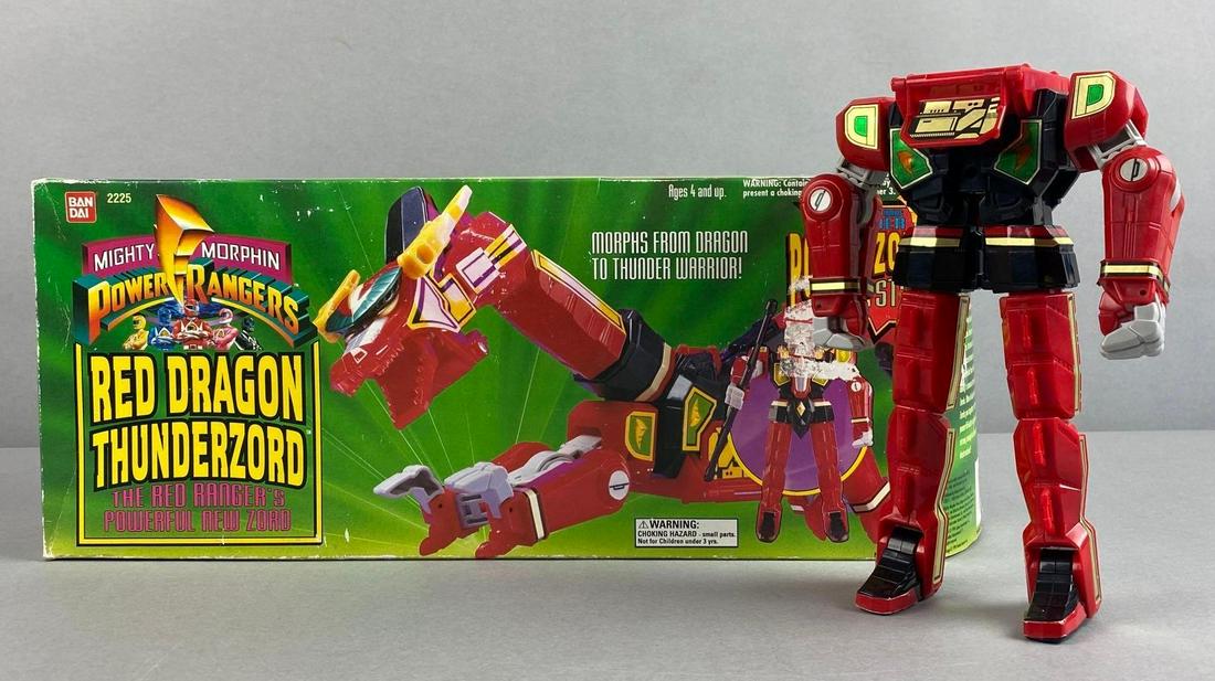 1994 Bandai Mighty Morphin Power Rangers Red Dragon Thunderlord: No. 2225, missing bead. Original box. 8 1/2 inches tall.