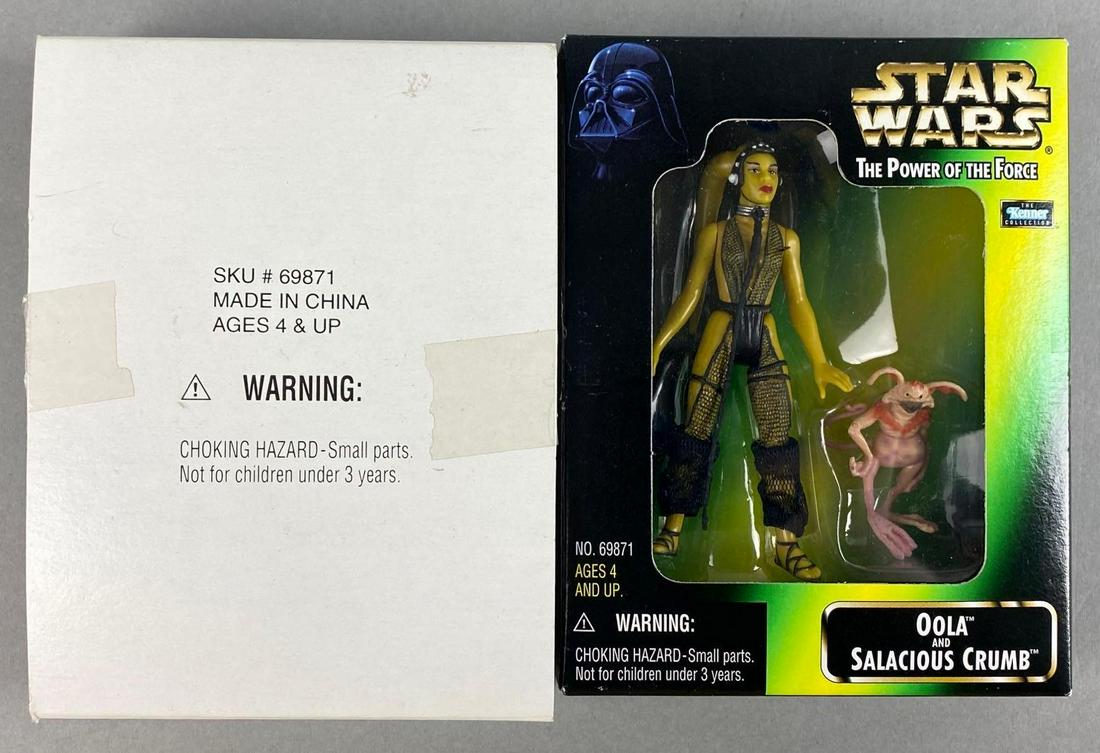 1998 Kenner Star Wars The Power of The Force Oola and Salacious Crumb: Original packaging with sleeve. Packaging measures 5 1/2 x 4 1/2 x 1 inches. Action figure
