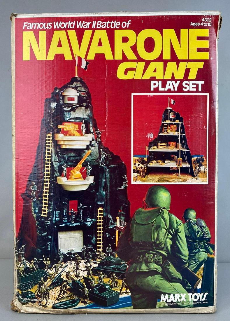 Marx Toys Navarone Giant Play Set: 1977, in used condition, unknown completion, with original box - moisture damage, box measures 25 X 17 1/2 X 10 inches