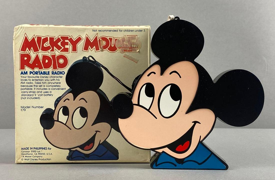 Walt Disney Mickey Mouse Portable AM Radio: Mattel, Model 179. Concept 2000, original box. Untested.