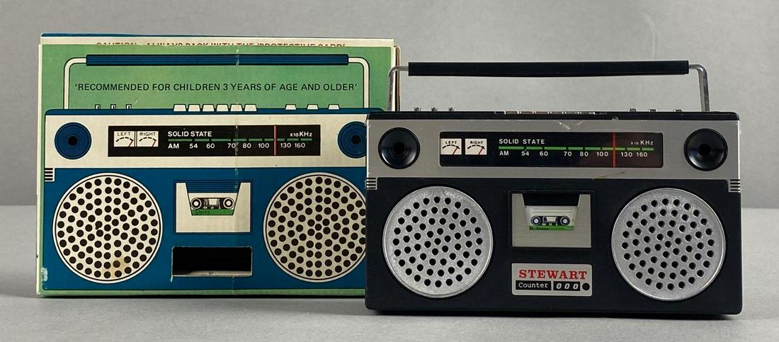 Casette Shape AM Mock Stereo Transistor Radio: Model No. 22882. Untested, original box.