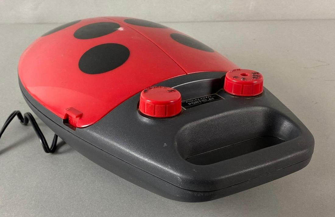 Realistic PortiPlay Ladybug Radio and Phonograph: Powers on with plug in, Battery slot untested, Measures 15 1/2 x 9 1/2 x 4in.