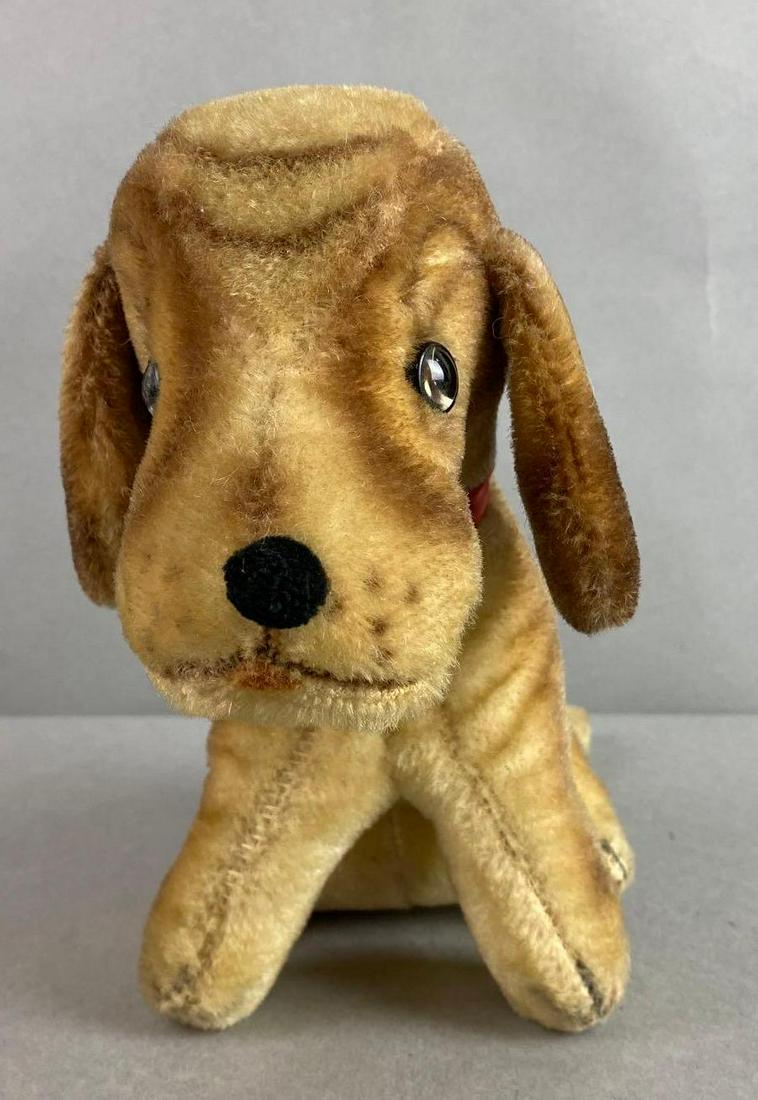 Steiff Plush Basset Hound: Bell in left ear, no tags or markings, measures 11 1/2 X 5 X 8 1/4 inches