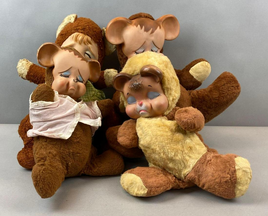 Group of 4 Rubber Face Pouting Bear Plushies (1 of 3)