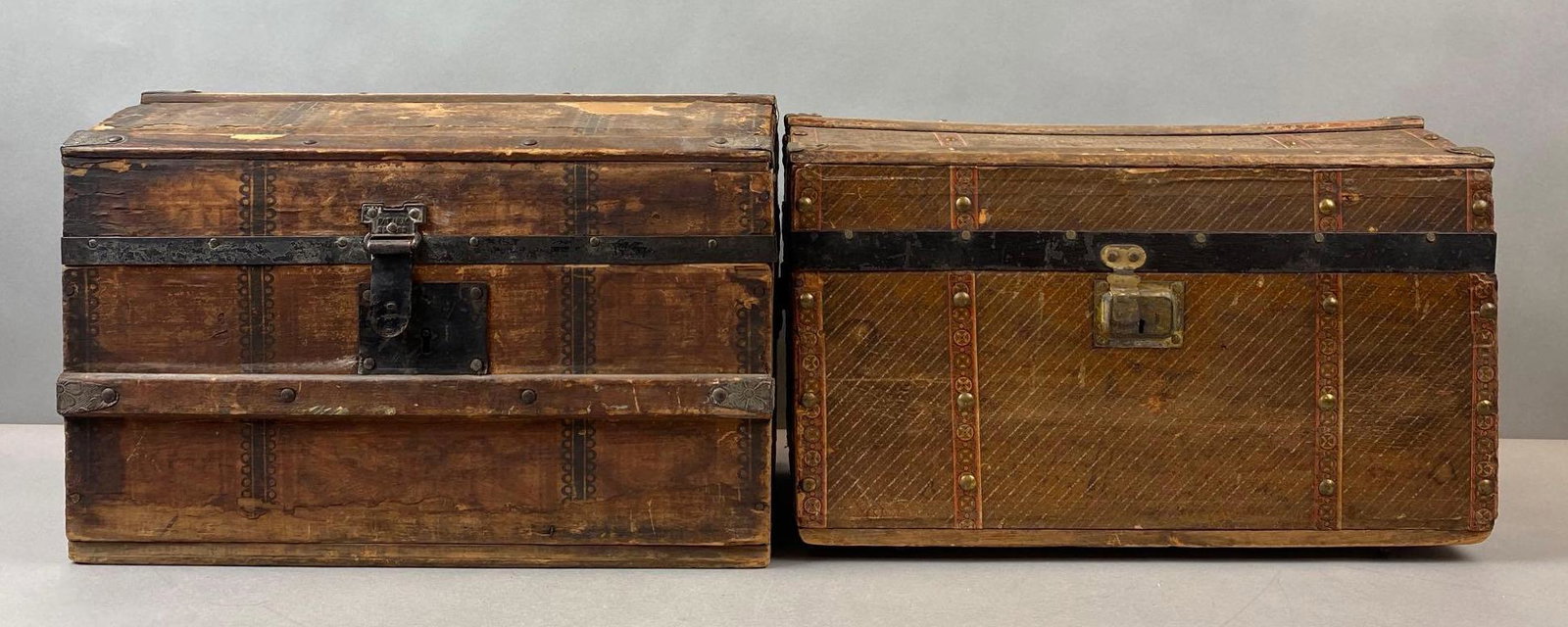 Group of 2 Wood Trunks with Accessories: Largest measures 11 x 16 x 10 inches