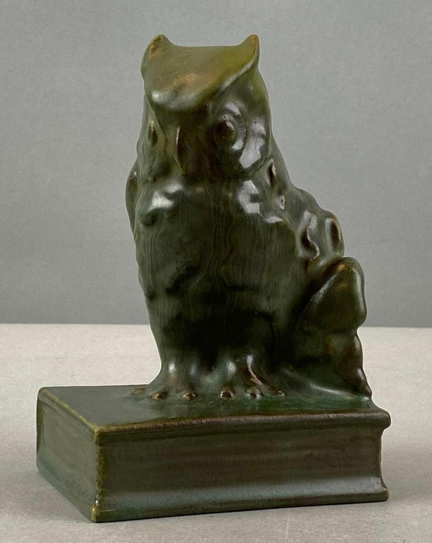 1927 Rookwood Owl Arts and Crafts Pottery Figure: Marked XXVII on bottom with other mark. 6 x 4 x 3 inches