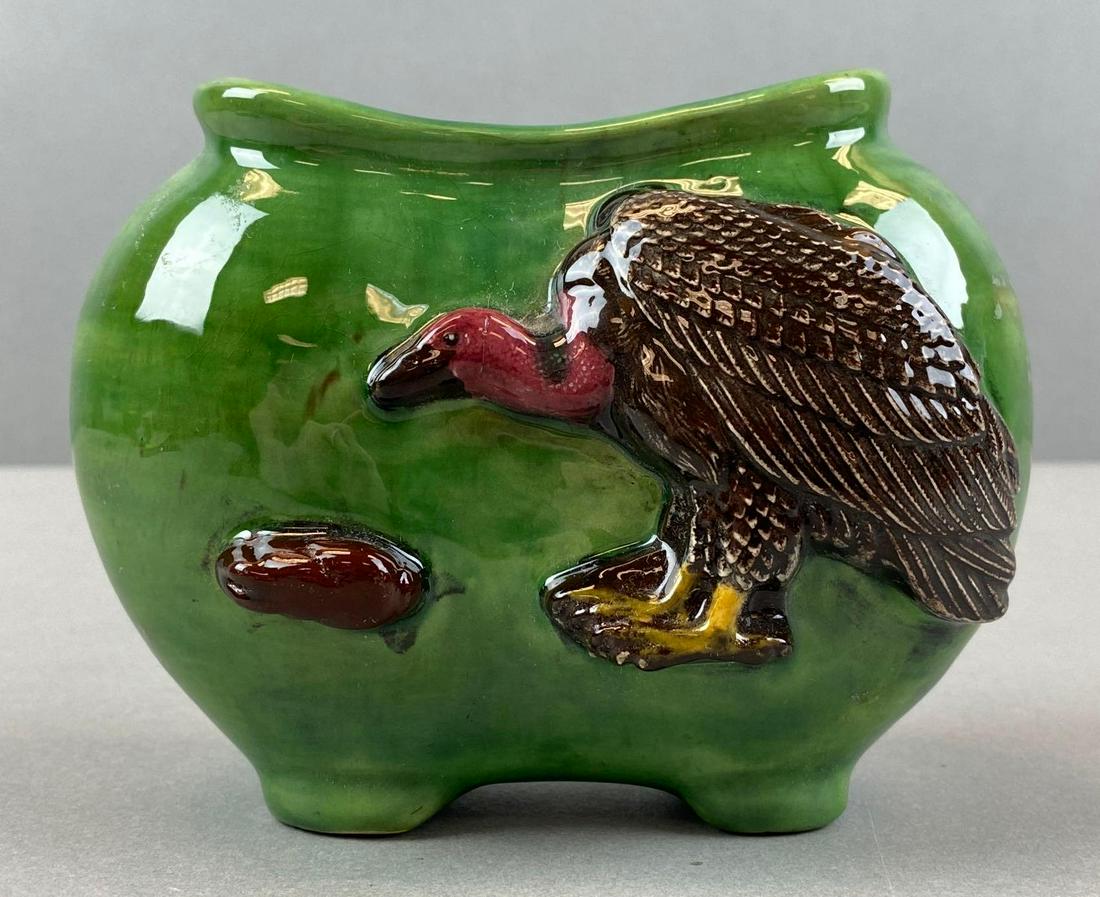 Willey Turkey Vulture Motif Pottery Vase: Makers mark on bottom. 4 1/2 x 5 x 2 inches. Slight crazing.