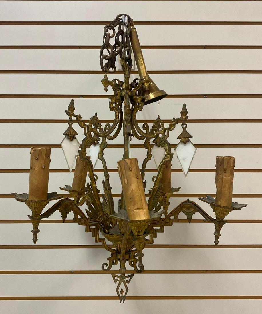 Ornate Hanging Metal Chandelier: Untested, approx 23 inches long, can hang longer.
