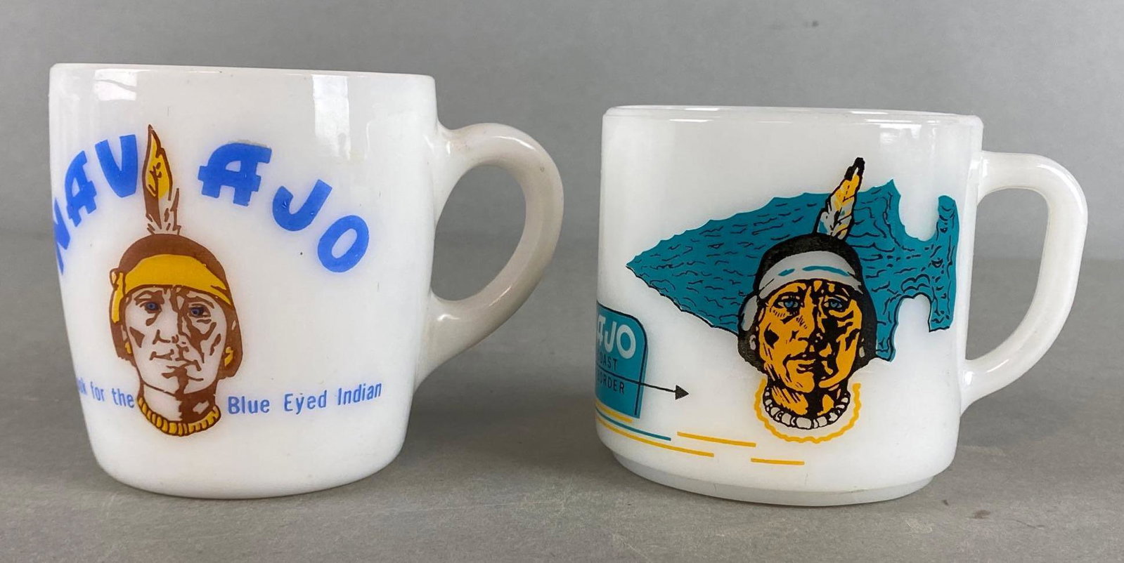 Group of 2 Native American Navajo Mugs: Largest measures 3 1/4 x 4 1/2 x 3in.